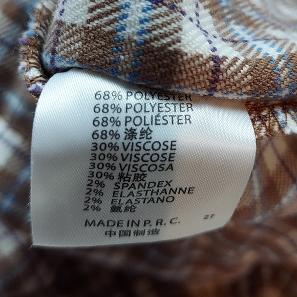 3/$20 Brandy Melville High Rise Brown Cream Blue Plaid Straight Leg Pants - Picture 10 of 11